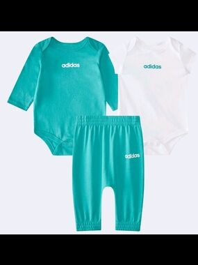 adidas Teal & White Baby Bodysuit and Pants 3 Pc Set Size 9M